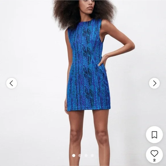 Zara Blue Sheath Mini Dress Sleeveless Crew Neck - Picture 1 of 5